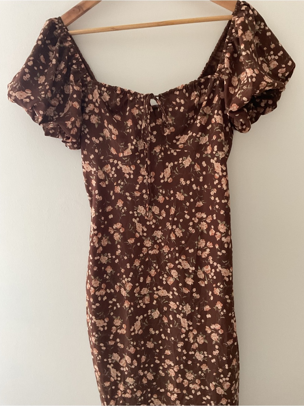 Lulus Remarkably Flourishing Brown Floral Puff-Sleeve Midi Dress Medium Event - Picture 6 of 15